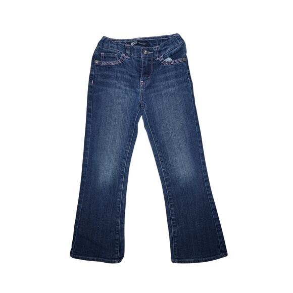 Levi’s Kids Bootcut Jeans Girls Size 6X Adjustable Waist Dark Wash Pink Stitch - Picture 1 of 7